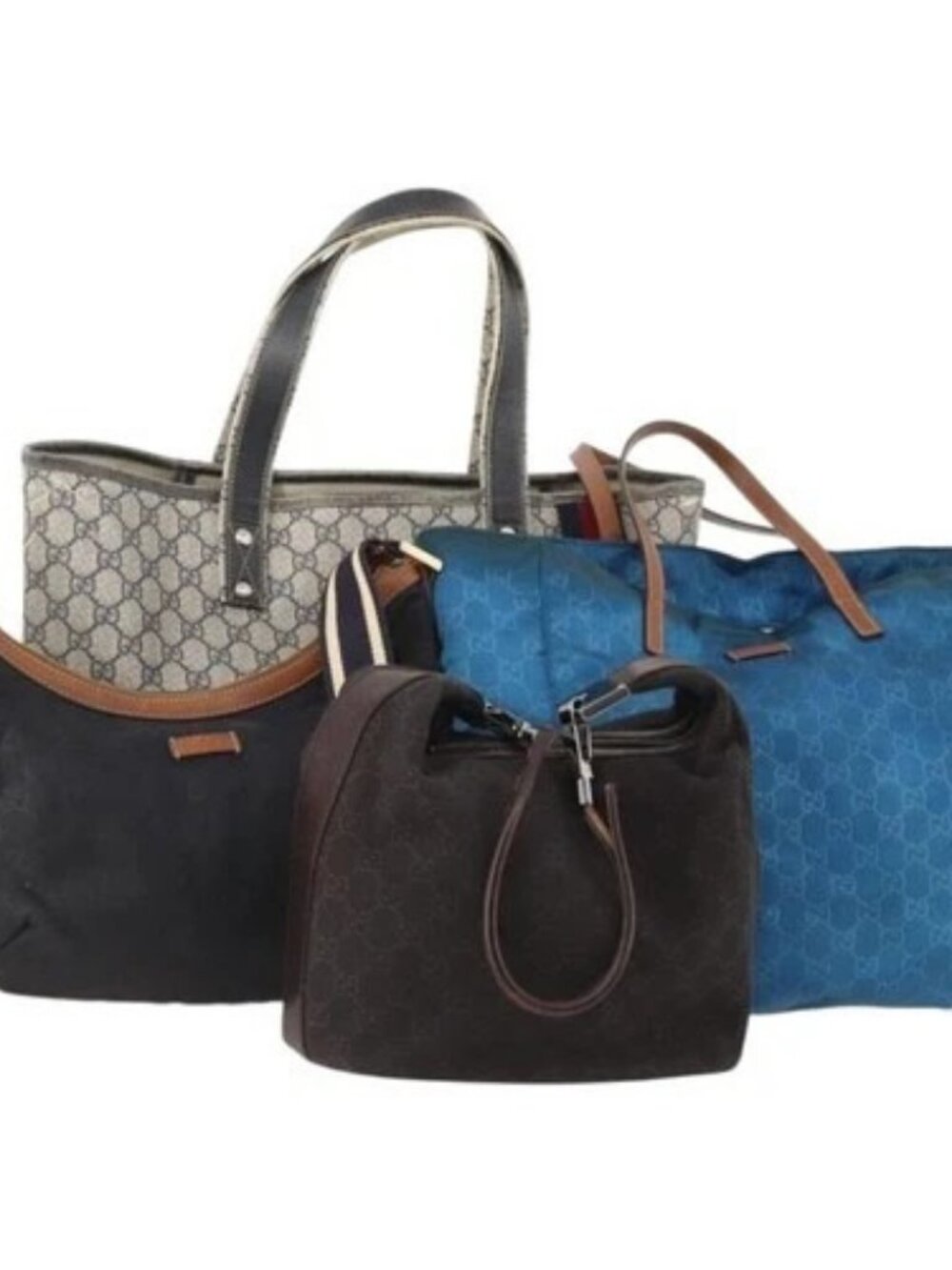 GUCCI GG Supreme GG Canvas Tote Bag PVC Nylon 4 Set Black Navy blue Auth 176444